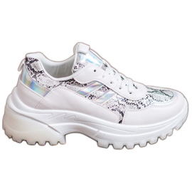 SHELOVET White Snake Print Sneakers