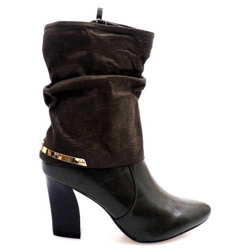Elegant Boots With A Buckle On A Post 1723 Khaki multicolored green