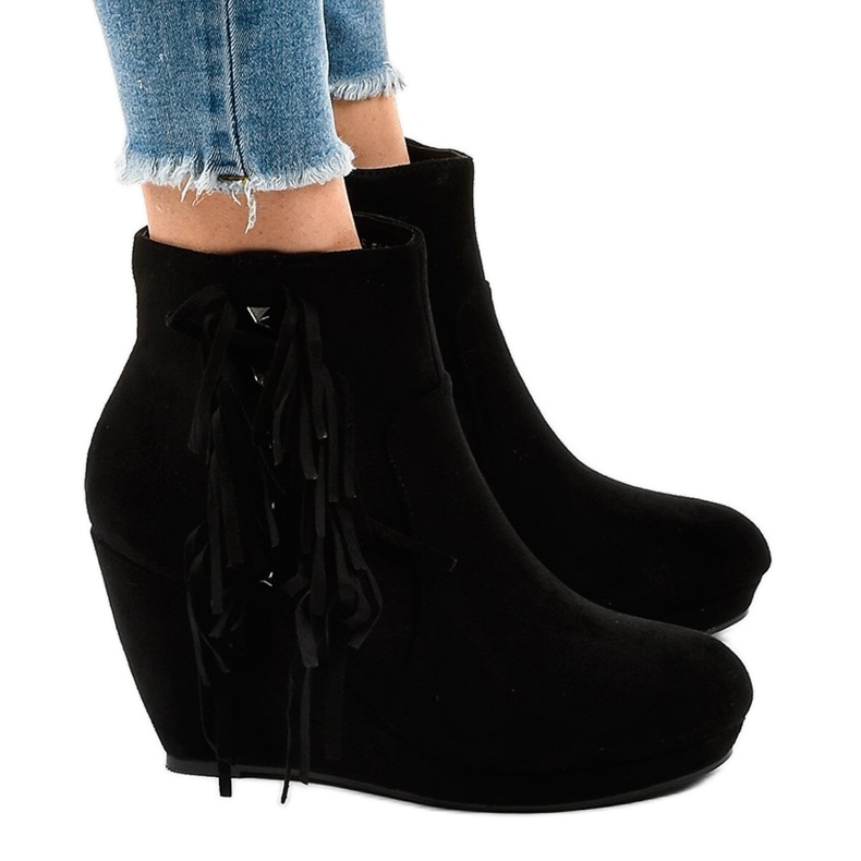 Black suede ankle boots boho LBS2586