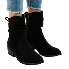 Black suede ankle boots with a zipper 3893