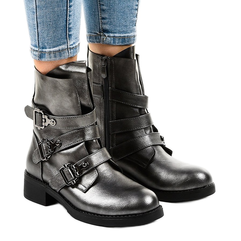 Gray women's boots with buckles HQ1588 grey