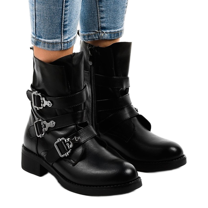 Women's black boots with buckles HQ1588