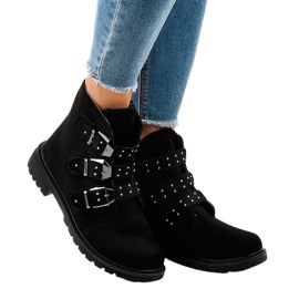 Black suede flat ankle boots with TL95-1 buckles