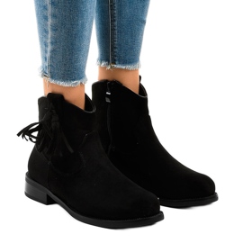 Women's black flat boots with fringes YS476