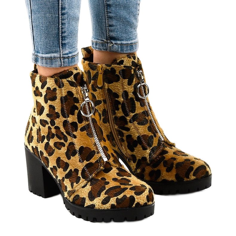 Leopard boots for women with a zipper A273 multicolored