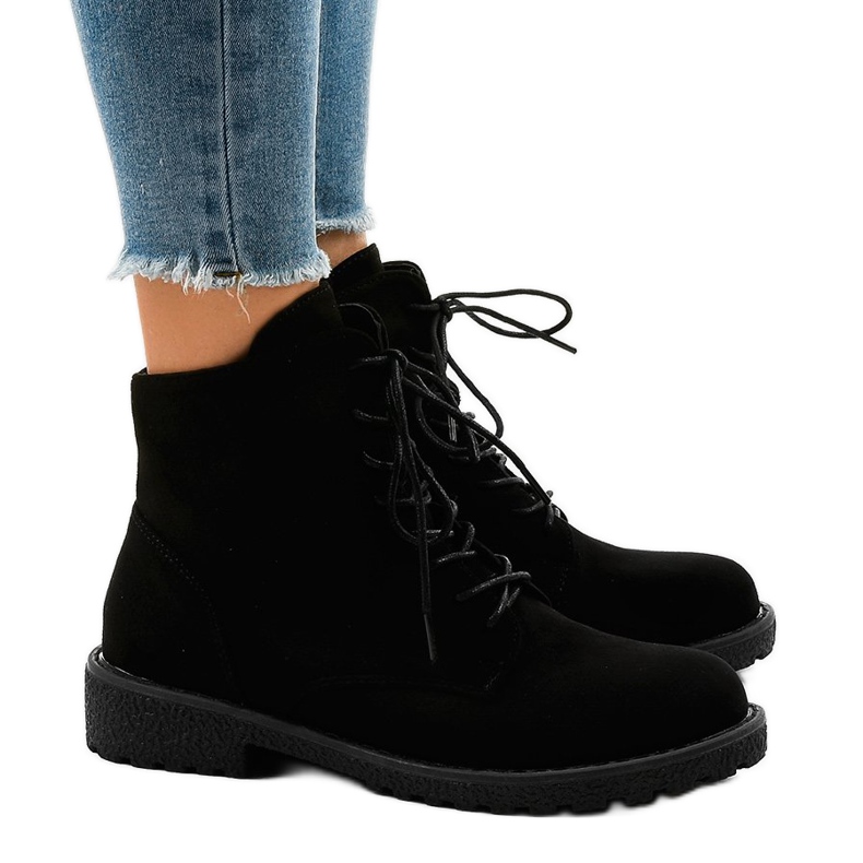 Black suede lace-up boots HJ99-103