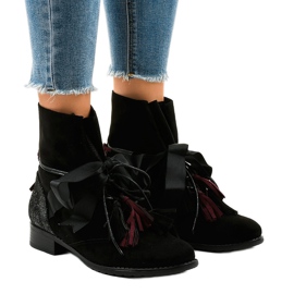 Black flat fringed boots A-226