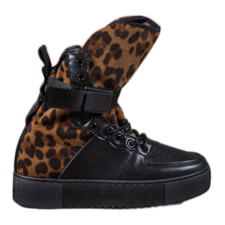 Diamantique Leopard Print High Boots brown black