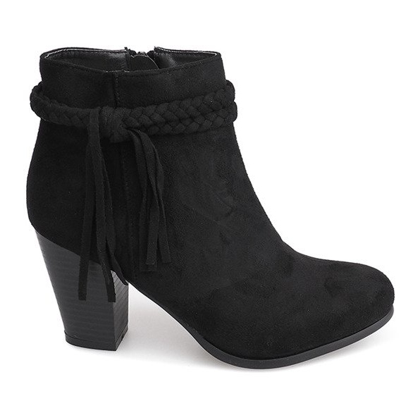 Suede Booties On a Bar Fringes B324 Black