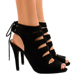 Black open boots on a high heel 9095-83A