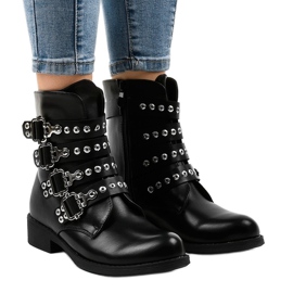 Women's black flat boots with JW9 buckles