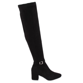 Over-the-knee boots with low heels black YL-151 Black