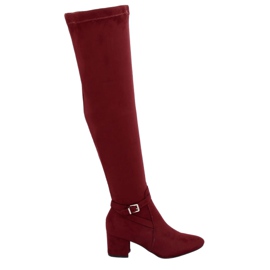 Over-the-knee low-heeled boots YL-151 Wine red