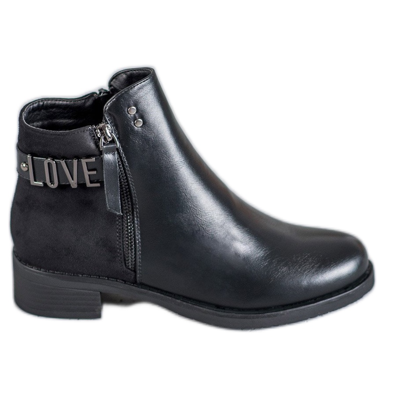 Ideal Shoes Black Boots On A Flat Heel