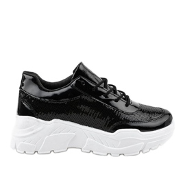 Black sports shoes with sequins W-3118