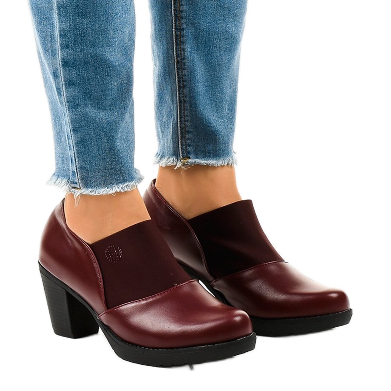 Maroon slip-on ankle boots on the TH-F198 post red