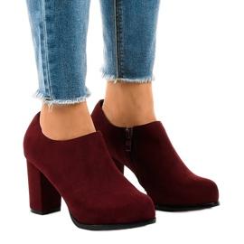 Maroon suede ankle boots with a JM-9 zipper red
