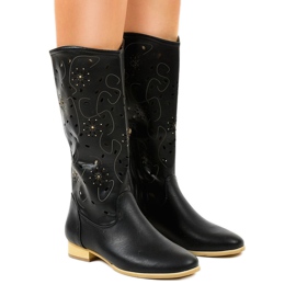 Black openwork boots TLT1301