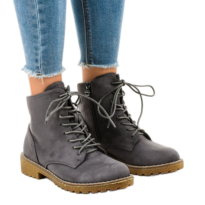 Gray suede lace-up boots HJ99-103 grey