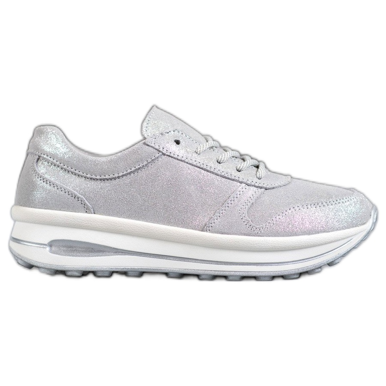 Leather Shoes With VINCEZA Glitter grey