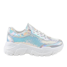 Silver sports shoes with sequins W-3118 grey