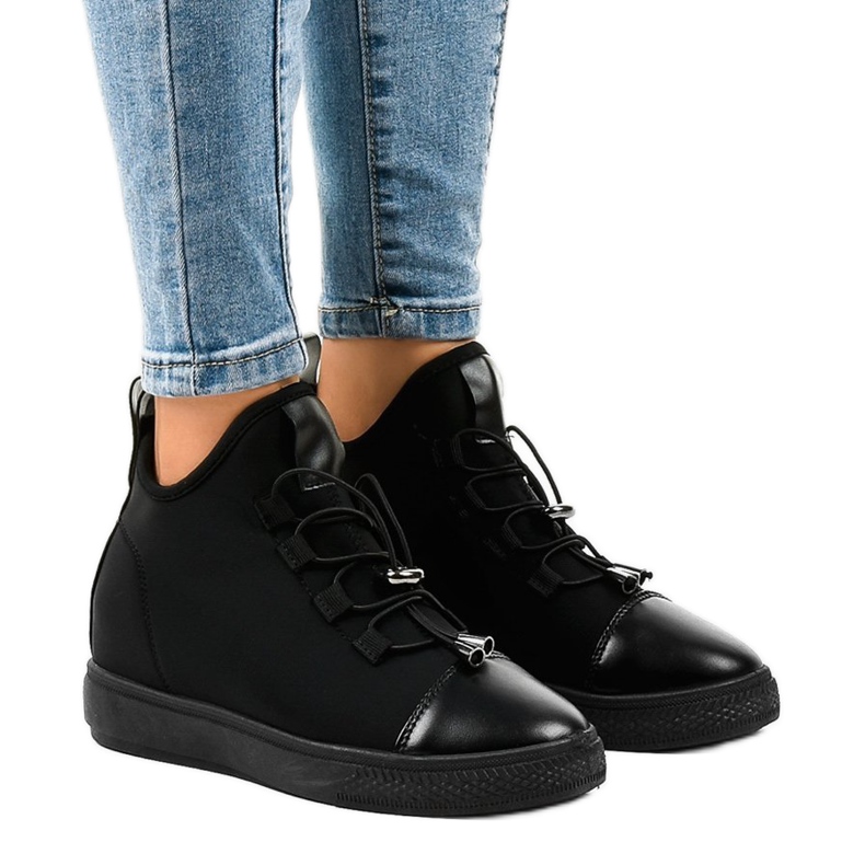 Black insulated sneakers high on the wedge XY-35