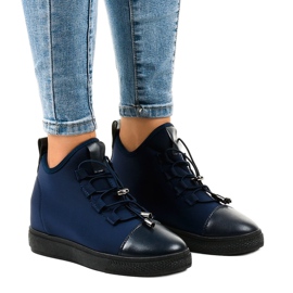 Navy blue, insulated high sneakers with a wedge XY-35