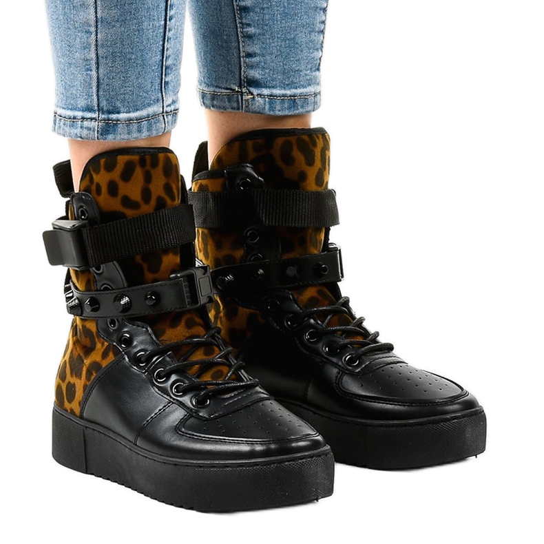 Black flat sneakers Y-205 multicolored