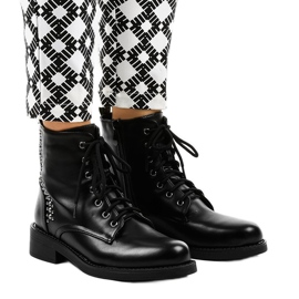 Black flat women's boots with studs BM163