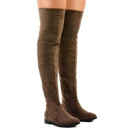 Brown flat over the knee boots BM131 green
