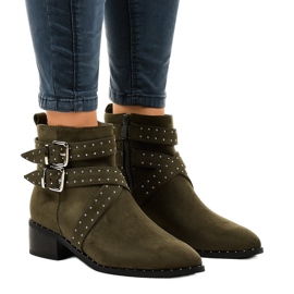 Green suede ankle boots on the T172 post