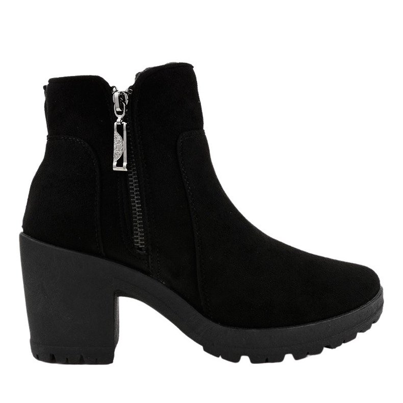 Black suede ankle boots with a HX-035 zipper