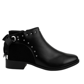 Black flat women's boots with a ribbon Y8162
