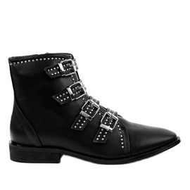 Women's black flat boots with buckles 100-915