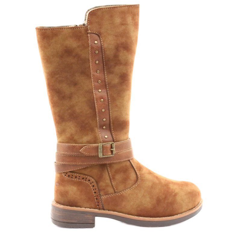 American Club GC31 long boots with rhinestones brown