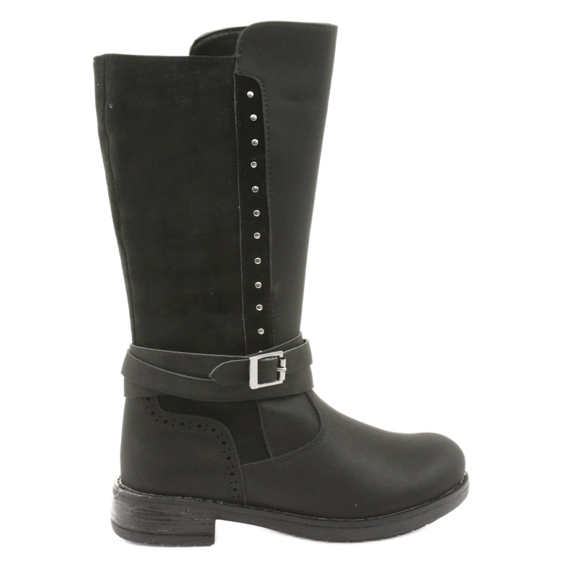 American Club GC31 long boots with rhinestones black grey