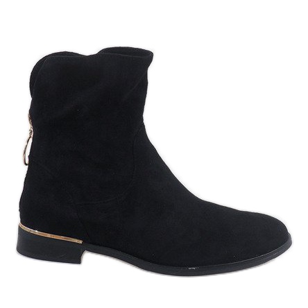 Black suede boots with a J905 zipper
