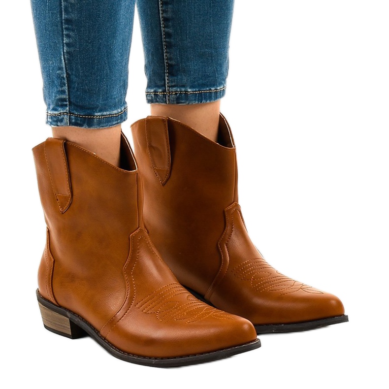 Camel ankle boots for women 928-1 flat cowboy boots brown
