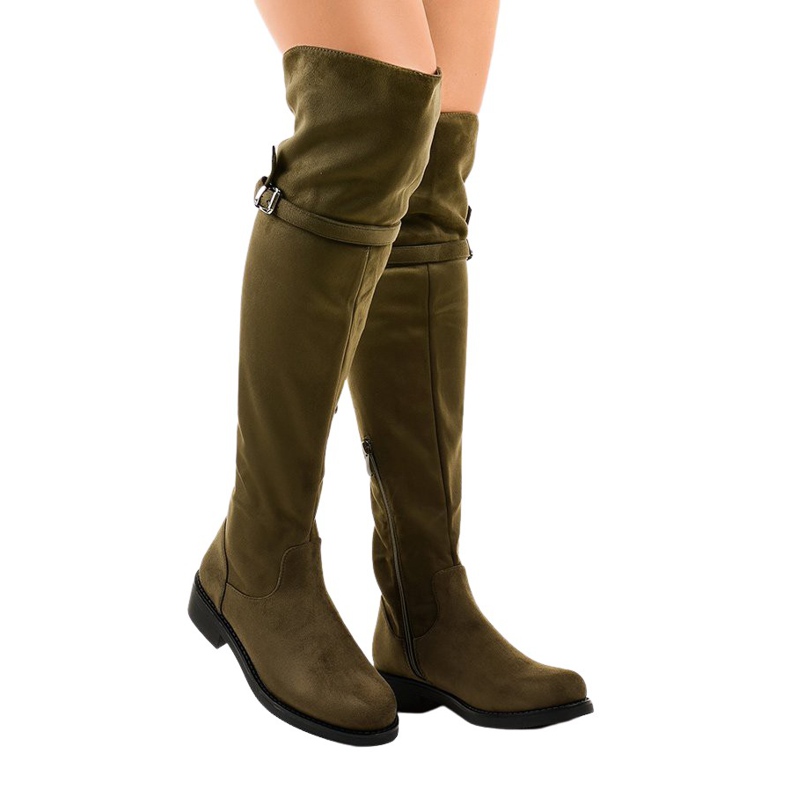 Green flat knee boots SU-2850