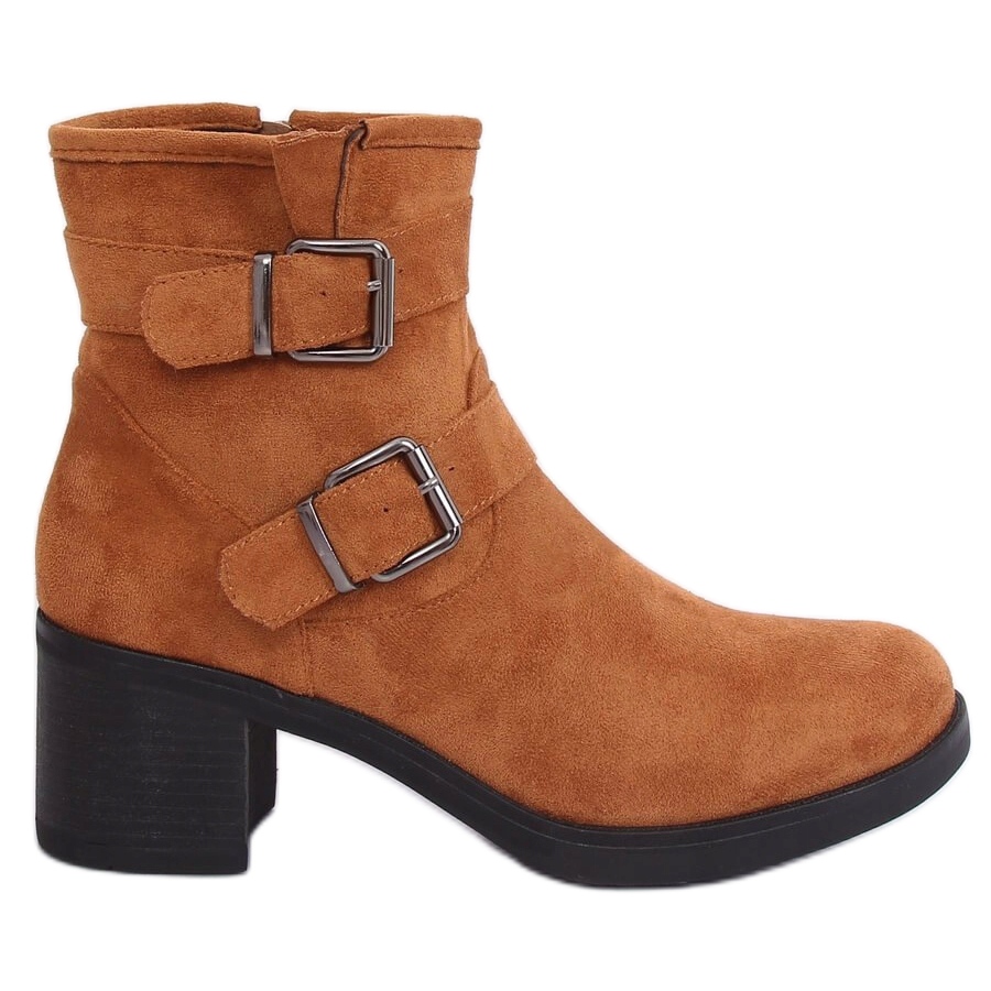 Camel wide heel boots brown - KeeShoes