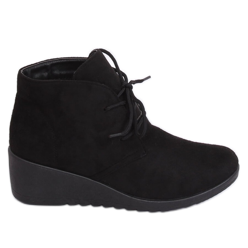 Black Boots laced on a wedge heel E3265 Black
