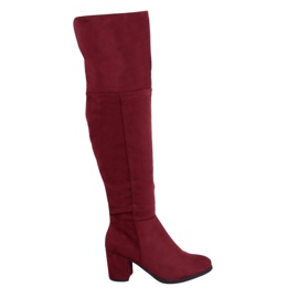 8B965 Wine burgundy low-heeled boots red