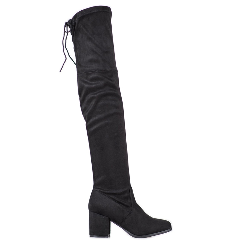 Ideal Shoes Suede thigh boots black