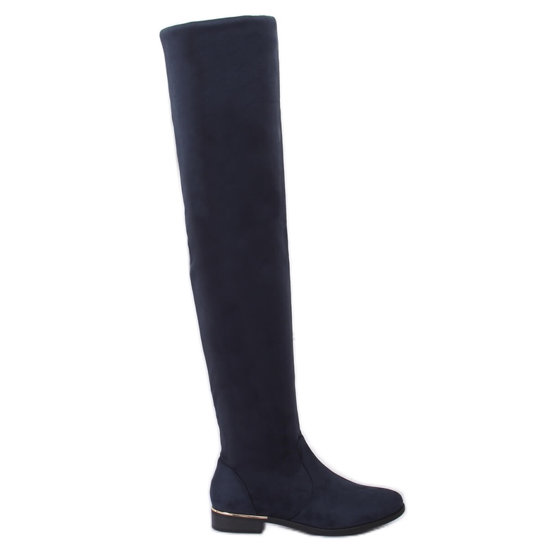 Over-knee boots with flat heels, navy blue 0-76 Blue