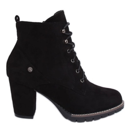 Black high-heeled lace-up boots 7081 Black