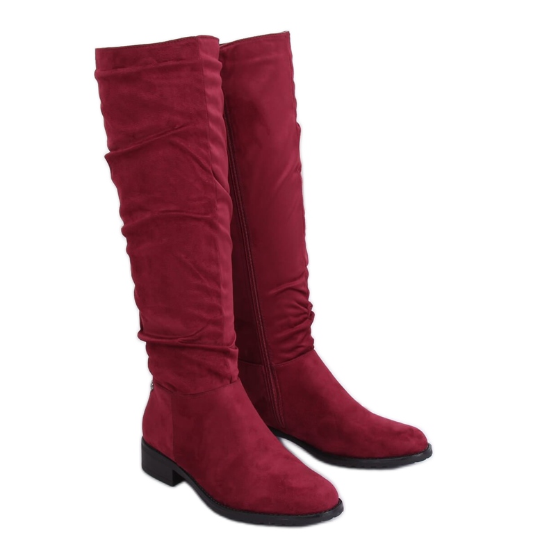 Women's burgundy suede boots E9308 Wine red