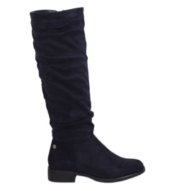 Women's navy blue suede boots E9308 Blue