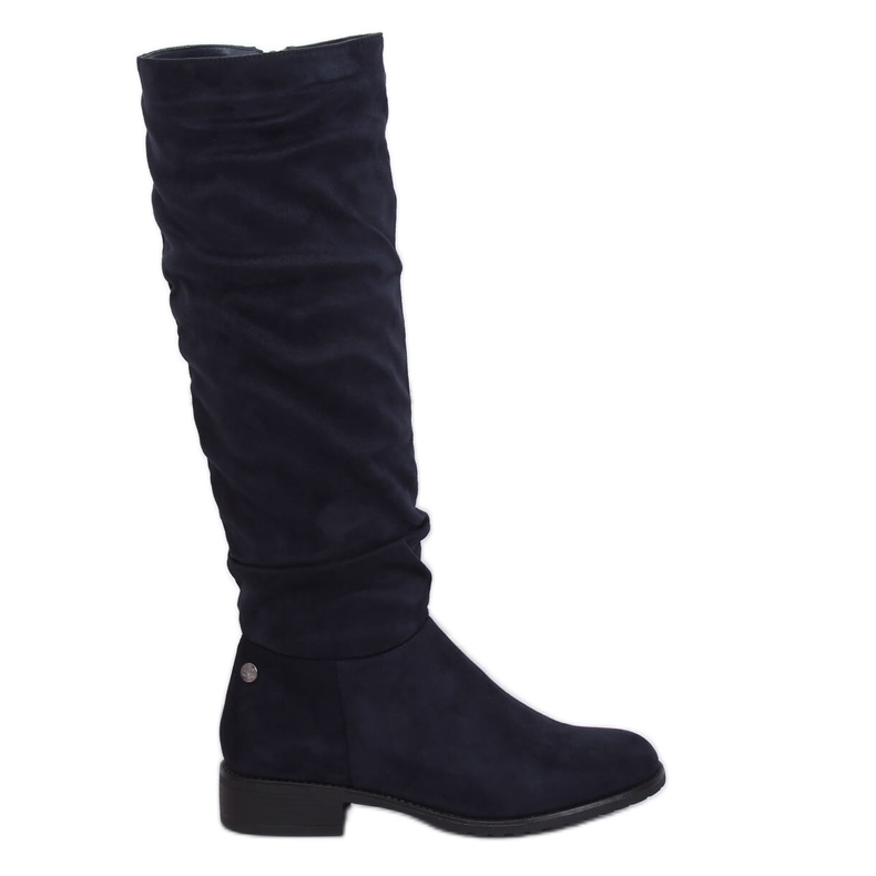 Women's navy blue suede boots E9308 Blue