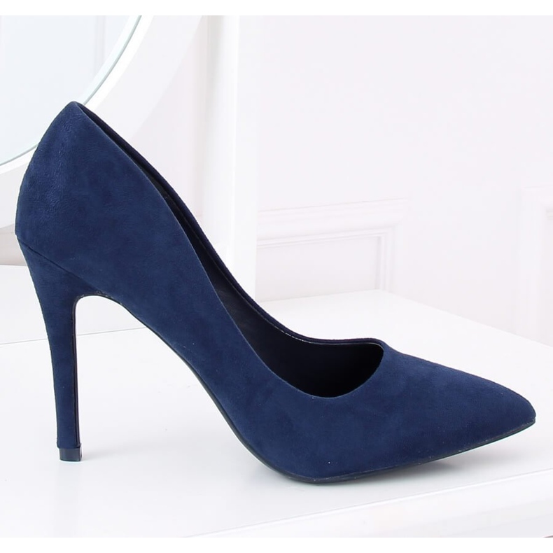 Pumps on a heel suede navy blue GG-70 DK.BLUE