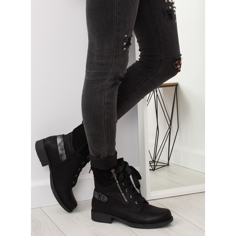 Black Boots with lace up black 17103-2 Black II Quality
